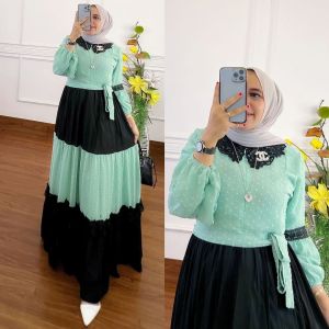 ZIFA FASHION // COD // NIHDA DRESS CRUTY SUSUN KOMBINASI // GAMIS CRUTY RUBIAH // GAMIS UNDAK RENDA HITAM // FASHION WANITA CASUAL // *ST