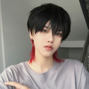 Wig men and women Japanese wolf tail mullet head handsome bangs cos short hair full headgear