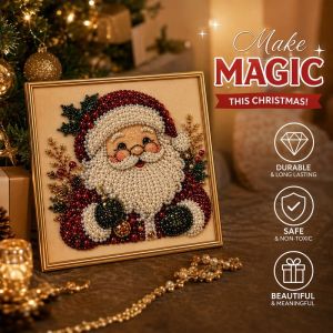 Christmas Santa Pearl Diamond Painting Kit DIY Mosaic Beads Canvas Craft Set Easy for Beginners