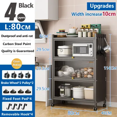 NINI Large Capacity Kitchen Storage Cabinet Dustproof Pantry Organizer Flip Door Cupboard Multi Layer Kitchen Organizer for Microwave Tableware