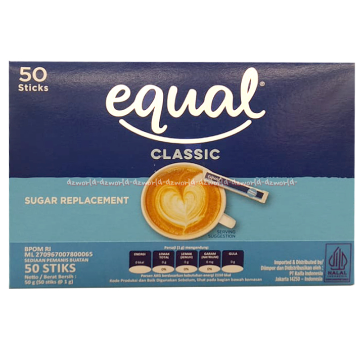 Equal Classic 50sticks Classic Sweet Taste Pemanis Buatan Gula Sachet Rendah Kalori Untuk Diabetes Diabetes Diet Sukrosa Ekual Klasic Nol Gula Nol Kalori