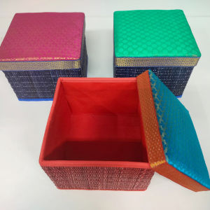 Handmade Brocade Kora Mat Tambulam Box | Eco-Friendly Gift Box for Wedding Shagun & Return Gifts | Elegant Storage (Pack of 1 Pc)