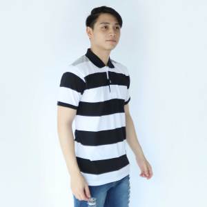 Liso wear - Kaos kerah pria stripe Tettoron Cotton Engineering salur balok lengan pendek 7887