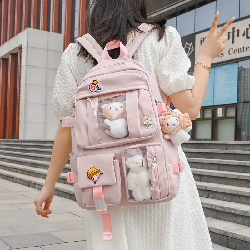 Large Capacity School bag for Girls Japanese Style Backpack for Girls Bag  for School Girl High School Student with Plush Toys Pendant Female Korean  Girl Backpack