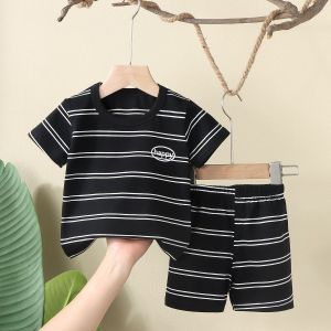 Korea Childrens Clothing Boys Baby Fashion Striped Short Sleeve Shorts Two-piece Childrens Suit