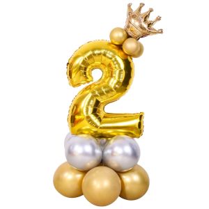 UMI 115cm 32 Inch 0-9 Number Foil Number Metal Balloon Stand Crown Silver Gold Rainbow Kids Birthday Party Deco Nombor Belon 数字气球