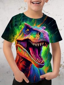 [Local Stock] VCC Boys T-Shirt Realistic 3D Dinosaur Printed Childrens Short Sleeved Summer Casual T-Shirt Tops Loose Tees Childrens Clothing