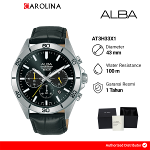 Jam Tangan Pria Alba Active AT3H33X1 Chronograph Black Dial Black Leather Strap