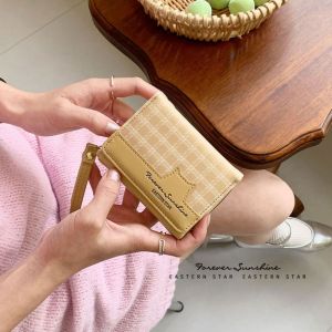 BIGCOUSIN กันน้ำกันน้ำได้ กระเป๋าสตางค์แมวน่ารัก จุได้มาก สไตล์เกาหลีแบบ กระเป๋าเงิน PU เรียบง่าย แบบพกพาได้ งานเย็บปัก กระเป๋าห้อยข้อมือ สำหรับผู้หญิง