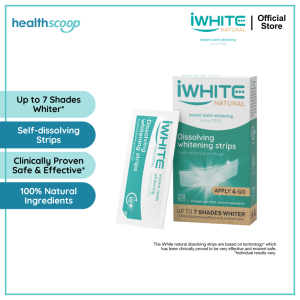 iWhite Natural Dissolving Whitening Strips 28s | Teeth Whitening & Yellow Stain Removal | 100% Natural Ingredient | (Expiry 31/3/2028)