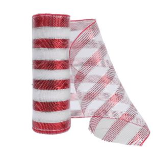 Christmas Mesh Ribbon 26CM 10 Yards Wreath Tree Stripes Ribbon DIY Xmas Ornament Red White For Gift Packing