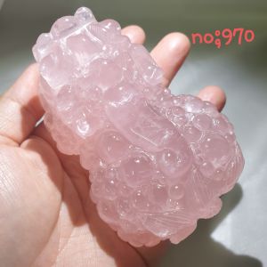 Rose Crystal Pixiu/粉水晶貔貅/有球必应(有求必应)貔貅/Handicraft gifts for home town Rose Quartz Lucky Pixiu ornaments