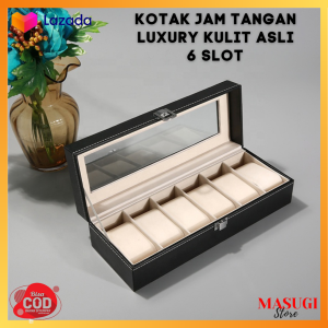 Kotak Jam Tangan Perhiasan Mewah Kulit Asli Anti Air Isi 6 Slot Transparan LISM/ Watch Display Case With Luxury Material Organizer