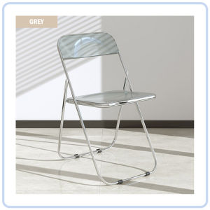 【DAILY ESSENTIAL】 Transparent Folding Chair with Metal Frame for Home Study and Office
