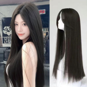 Korean Full Head Wigs for Woman Long Hair Natural Black Brown Long Straight Hair Natural Split Bangs
