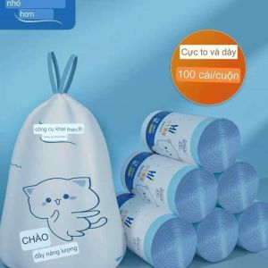 Túi rác dây rút cuộn 100 túi túi to kích thước 45x50cm siêu dai quai cầm chịu lực 50kg