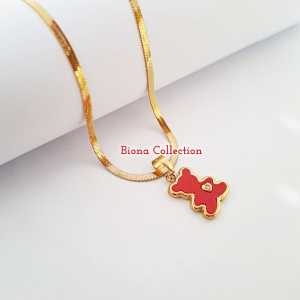 Best seller !! kalung anak Karakter Titanium gepeng Gold dan Silver Anti karat tidak luntur Model sepanjang masa dan terlaris kalung titanium anak terbaru liontin miki tedi