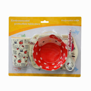 Cartoon 4 Pieces Set Kids Tableware Bowl Spoon Cup Tray Melamine Cartoon Dinner Set Drop Resistant Mangkuk Set BPA free