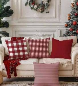 HM RED Christmas Throw Pillow Case - 18x18 inches 18x18 iches made of fabric - not felt paper - for home office partyevents - decorative - chair cover - excllent quality - fabric from abroad - classy and elegant - for christmas - santa hat chair Pri