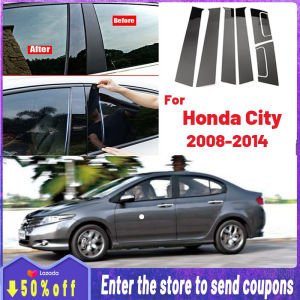 High quality Product details of 6 Pcs Glossy Black Car Door Window Center BC Pillar Post Stickers Trim External Decoration Films Auto Accessories For Honda City 2008 2009 2010 2011 2012 2013 2014