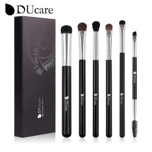 DUcare 6Pcs/Set Eyeshadow Brush Set Premium Eye Makeup Brushes Professional Eyeshadow Brushes with Double-Ended Angled Eyebrow BrushConcealer Blending Eyeliner - Black【Post in 24 Hours&90 days Warranty Services】