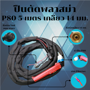 ปืนตัดพลาสมา P80 ข้อต่อเกลียว 14 มม. สาย 5 เมตร พร้อมปลอกหุ้มกันไฟ (Heavy Duty Plasma Cutting Torch)