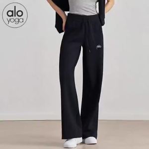 alo Womens yoga pants with drawstring versatile high-waisted straight-leg loose casual wide-leg slimming fitness sports trendy