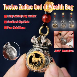 【Twelve Zodiac God of Wealth Bag】Daily Prosperity and Fortune-Filled Money Bag Pendant Metal Chinese Zodiac Handle Ornaments God of Good Luck and Wealth Keychain Purse Must-have