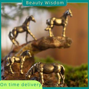 Beauty Wisdom Antique Brass Solid Long Tail Horse Figurines Miniatures Feng Shui Ornaments Copper Zodiac Animal Mini Desktop Decoration Crafts