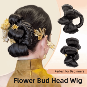 SUTONGXUE Ngọt ngào Búi tóc giả tổng hợp Tự nhiên Thanh lịch Cô dâu Trung Quốc búi tóc Mềm mại Áo dài Mũ tóc hình đầu hoa dành cho phụ nữ