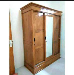 Lemari pakaian pintu 3 sleding kayu jati minimalis retro