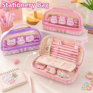 Cute Pencil Case Large Capacity Waterproof PU PVC Transparent Stationery Bag Girls School