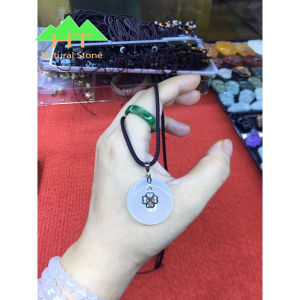 Mặt dây chuyền đeo cổ Đồng Điếu ngọc mã não trắng móc bạc