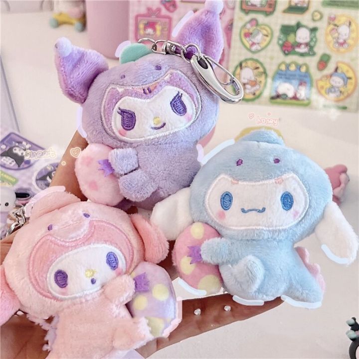 Cute Sanrio Melody Kuromi Cinnamoroll Keychain Doll Soft Plush Dinosaur ...