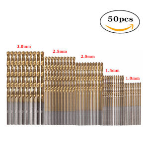 50 Pcs Titanium Twist Drill Bit Set HSS 1mm - 3mm Metric Round Shank Quick Change Titanium Coated Drill Bit Set HSS Drill Bits Kit With Case For Steel Aluminum Copper Soft Alloy Steel Wood Plastic