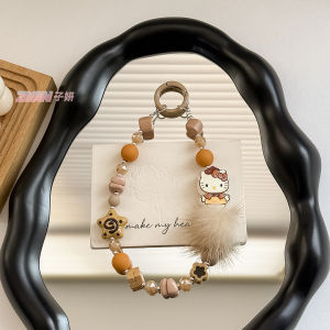 พวงกุญแจขนการ์ตูนผู้หญิงใหม่พวงกุญแจขนขนมิงค์คริสตัลจี้กระเป๋าสายคล้องโทรศัพท์ย้อนยุคยุโรปอเมริกาอังกฤษ