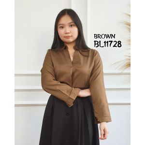 Mihar store / COD 11728 - Blouse lengan panjang senorita polos / Atasan casual wanita kerah polos simpel tangan panjang korean style baju kantoran kerja
