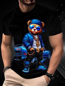 Summer Street 3d Digitally Printed Round Neck Short Sleeve Mens Sports Casual Fun Teddy Bear T-Shirt T Short Sleeve Shirt