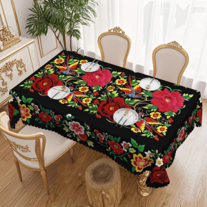 Luxury Dining Table Floral Style Colorful Tablecloth Black American Style Tablecloths 彩色花卉桌布