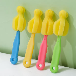 3 In 1 Long-handled Sponge Cup Brush Baby Bottle Scrubber Detachable 360° No Dead Angle Gap Brushes Straw Cleaning Tools