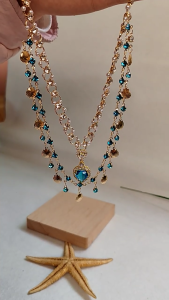 Elegant Necklace with Heart Shell Pendant Double Layer Clavicle Chain Adjustable Length Neckchain Choker Party