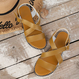 [Free Shipping] New model large size flat sandals with one-strap buckle versatile peep-toe Roman shoes size 46 in stock
