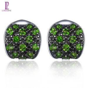 Lohaspie Jewelry Genuine 4.8 Carats Solid Sterling Silver 925 Original Natural Chrome Diopside Black Spinel Stud Earring Birthstone Earring For Women 925 Silver Earrings Jewelry