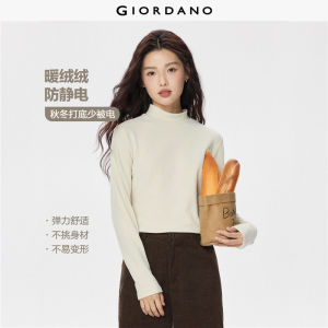 GIORDANO Women T-Shirts Double-Faced Fleece Soft Warm Tee Mock Neck Long Sleeve Solid Color Fashion Casual Tshirts 05325822