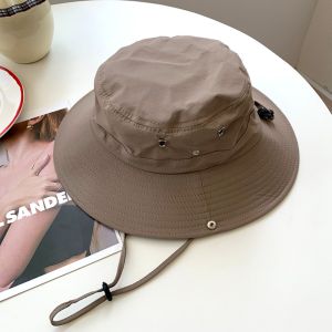 GFBB Japanese Drawstring Fishmen Hat UV Protection Solid Color Quick Dry Bucket Hat Summer All-match Wide Brim Sun Hat