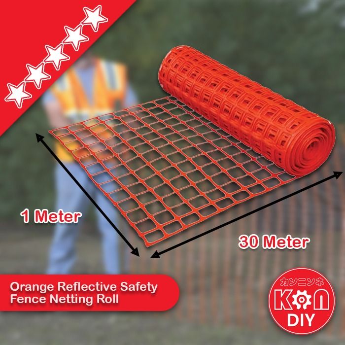1M X 30 METER WARNING BARRIER FENCE ORANGE NETTINGREFLECTIVE SAFETY NETTING FENCING BARRIER ROLL REFLECTIVE PLASTIC SAFETY CONSTRUCTION NETTING BARRIER PLASTIC ORANGE MESH FENCE NET