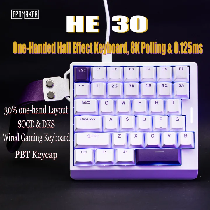 EPOMAKER HE30 30% One-Handed Wired Gaming Keyboard with 8000Hz Polling Rate & Hall Effect Magnetic Switch/SOCD/DKS/MT