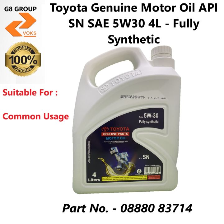 Toyota Genuine Motor Oil API SN SAE 5W30 4L - Fully Synthetic ( 08880 ...