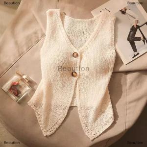 [COD] Beaution Summer Women Fashion Solid Color Chic Buttons V-neck Sleeveless Knitted Camisole