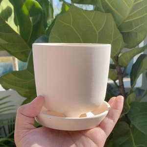 กระถางดินเผาเนื้อเนียน ทรงถ้วยชามีขาขนาด3.5